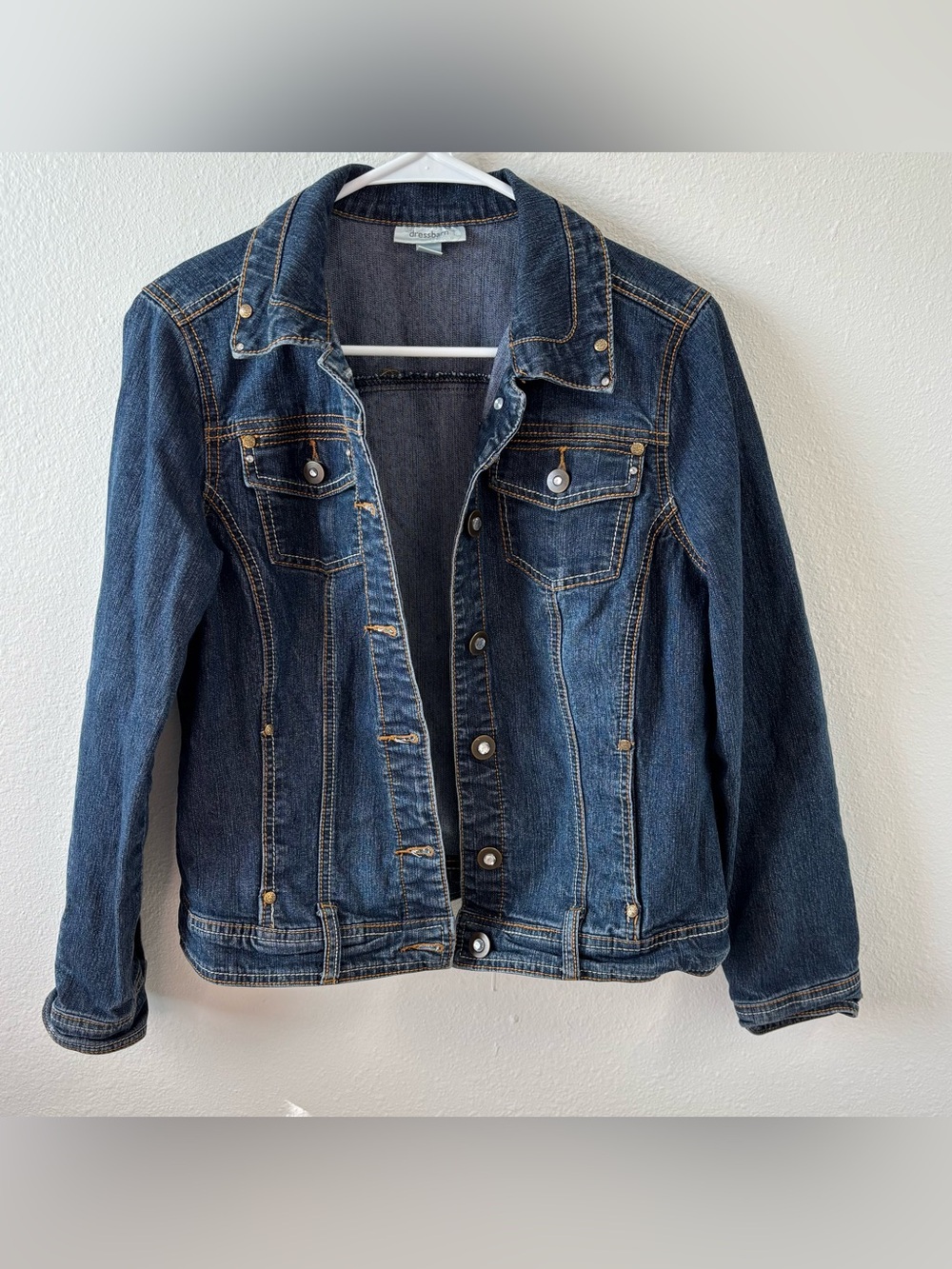 Dressbarn Women’s Stretch Denim Jean Jacket Size Medium Dark Wash